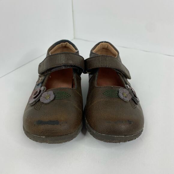 TKS Girls Donna Mary Janes Brown Shoes size 8 22312 3D Flowers - Picture 9 of 10